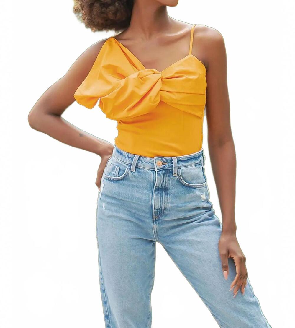 NEW STRUT & BOLT satin bow detail cami top in yellow